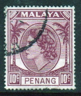 Malaya Penang 1954 Queen Elizabeth II Single 10c Stamp In Fine Used - Penang