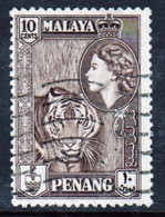 Malaya Penang 1957 Queen Elizabeth II Single 10c Stamp In Fine Used - Penang