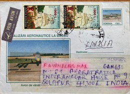 ROMANIA 1991, POSTAL STATIONERY COVER,AEROPLANE,7 STAMPS EARLY ANCIENT BUILDING,ARCHITECTURE,PLANT ,FLOWER ,PITEST ! CI - Brieven En Documenten