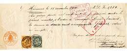 BELGIQUE - COB 63+65 SIMPLE CERCLE BRUXELLES EFFETS DE COMMERCE SUR RECU, 1901 - 1893-1900 Fine Barbe