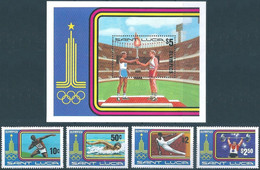C3851 St. Lucia 1980 Moscow Olympics Sport Stadium Flame Full Set+S/S MNH - Zomer 1980: Moskou
