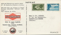 VIETNAM- CARTE PUBLICITAIRE "PLASMARINE " AFFRANCHIE N° 1 ET N°3 - ANNEE 1951 - Vietnam