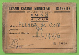 Biarritz - Grand Casino Municipal - Carte D'accés Dans Les Salles De Jeux - France - Zonder Classificatie