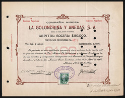 1907 Mexico: Compania Minera La Golondrina Y Anexas, S.A. - Miniere