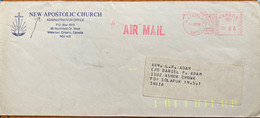 CANADA 1985, WATERLOO CITY METER CANCELLATION,PRIVATE COVER NEW APOSTOLIC CHURCH COVER TO INDIA - Storia Postale