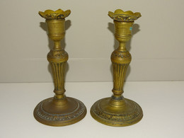 *PAIRE De BOUGEOIRS BRONZE ANCIENS XVIII/XIXe BOUGIE Candlestick Candels Déco  E - Brons