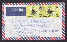 Lesotho: Airmail Cover To Swaziland, 1991, 2 Stamps, Butterfly, Rare Value Overprint (minor Creases) - Lesotho (1966-...)