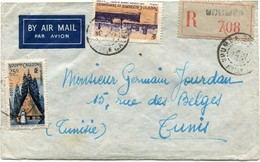NOUVELLE-CALEDONIE LETTRE RECOMMANDEE PAR AVION DEPART NOUMEA ? JAN 1951 Nelle-CALEDONIE POUR LA TUNISIE - Storia Postale