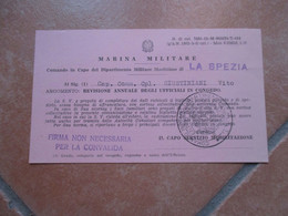 1965 MARINA MILITARE Revisione Annuale Ufficiali In Congedo TIMBRO Dipartimento - Historical Documents