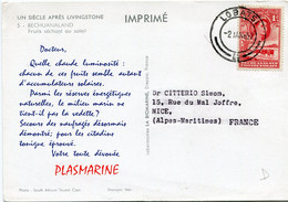 BECHUANALAND IMPRIME " PLASMARINE " -FRUITS SECHANT AU SOLEIL DEPART LOBATSI 2 JAN 57 POUR LA FRANCE - 1885-1964 Protectorat Du Bechuanaland