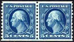 US #458 XF Mint NEVER Hinged 5c Washington Coil PAIR  From 1916 - Francobolli In Bobina