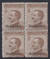 1912 Blocco Di 4 Valori Sass. 6 MNH** Cv 20 - Egée (Scarpanto)