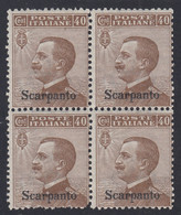 1912 Blocco Di 4 Valori Sass. 6 MNH** Cv 20 - Aegean (Scarpanto)