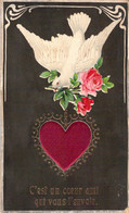 CPA Voyagée En 1909 - Colombe Avec Un Coeur En Tissu - C'est Un Coeur Ami Qui Vous L'envoie - Andere & Zonder Classificatie