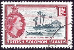 BRITISH SOLOMON ISLANDS 1964 QEII 1½d Slate-Green & Red SG104 FU - British Solomon Islands (...-1978)