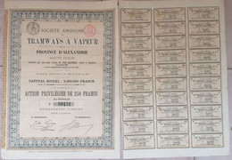 SOCIETE ANONYME TRAMWAYS A VAPEUR PROVINCE D'ALEXANDRIE BRUXELLES 1882 TITOLO AZIONE BOND - Spoorwegen En Trams