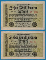 DEUTSCHES REICH 2 X 10 MILLIONEN MARK # DV-59 051197 + 98 P# 106a - 10 Miljoen Mark