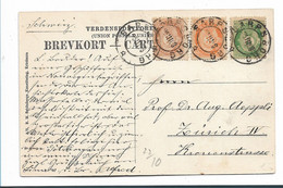 Nor195 / NORWEGEN - Posthorn, 3 Farben Frankatur Von Sarpsborg  In Die Schweiz (Bildkarte) 1908 - Lettres & Documents