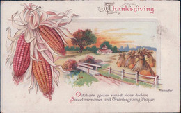 Thanksgiving, Courges, Maïs Et Céréale, A.Heinmüller Illustrateur, Litho Gaufrée (1913) - Thanksgiving