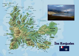 TAAF Kerguelen Islands Map UNESCO New Postcard Landkarte - TAAF : Territorios Australes Franceses