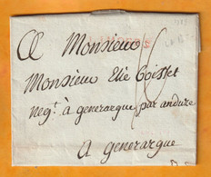 1789 - Marque Postale LIMOGES En Rouge Sur Lettre Pliée Avec Corrrespondance Vers Generargues Par Anduze - 1701-1800: Precursori XVIII