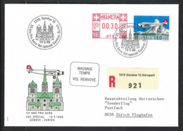 SUISSE 1988:  LSC Ill. Rec. De Genève Pour Zürich Avec Le ZNr. F49, TB Obl. CAD Vol Spécial "GE-ZH", Vol Renvoyé - Autres Documents
