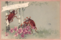 Joyeuses Pâques Avec Hannetons Et Fleurs Cpa 1903 ( ͡◕ ͜ʖ ͡◕) ♦ - Pâques