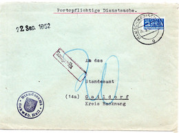 58969 - Bund - 1952 - Unfrank Bf SCHWAEBISCH HALL -> Gaildorf, M. 20Pfg Nachgebuehr - Brieven En Documenten