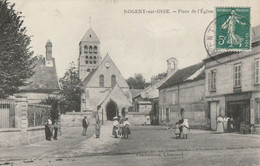 CARTE POSTALE ORIGINALE ANCIENNE : NOGENT SUR OISE LA PLACE DE L'EGLISE LA BOUCHERIE CHARCUTERIE  ANIMEE  OISE (60) - Nogent Sur Oise