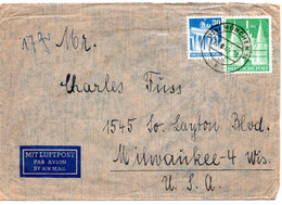 58978 - Bund - 1949 - 1DM Bauten MiF A LpBf MUENCHEN -> Milwaukee, WI (USA) - Andere & Zonder Classificatie