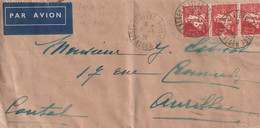 1938 - Enveloppe Par Avion De Alger Plateau - Saulières Vers Aurillac Via Marseille Gare Avion - Cad Arrivée - Lettres & Documents