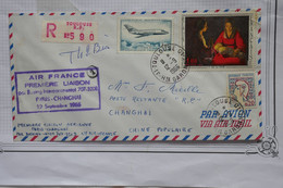 AQ22  FRANCE BELLE LETTRE RECOM.1966 1ER VOL TOULOUSE  A SHANGHAI CHINA++AEROPHILATELIE+ AFFRANCH.PLAISANT - 1960-.... Covers & Documents
