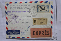 AQ22  FRANCE BELLE LETTRE RECOM. RRR  1965 1ER VOL  PARIS NEW YORK  +T.P 500F +AEROPHILATELIE+ AFFRANCH.PLAISANT - 1960-.... Brieven & Documenten