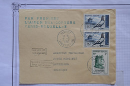 AQ22  FRANCE BELLE LETTR 1957 1ER VOL  HELICO. PARIS BRUXELLES   +PARVENU TROP TARD+PAIRE DE TP ++ AFFRANCH.PLAISANT - 1960-.... Lettres & Documents