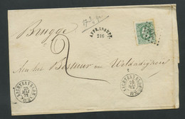 Demi-lettre De Lichtervelde à Bruges. Oblitération A Pointe 216 Et Affranchissement Insuffisant 216. COB 30 - 1869-1883 Leopoldo II