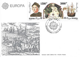 POLAND 1992 FDC EUROPA CEPT  DISCOVERY OF AMERICA CHRISTOPHER COLUMBUS,  MNH - Christopher Columbus