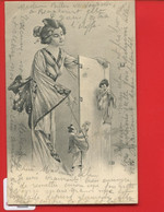 Belle CPA Illustrateur Bottero  Art Nouveau Jeune Femme Japonaise Marionnette Paravent Clément Tournier Genève - Bottaro