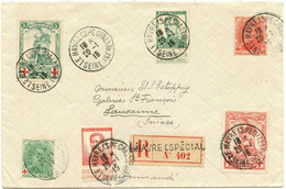 BELGIQUE - COB 111+114+126+127+129+130 SIMPLE CERCLE LE HAVRE (SPECIAL) SUR LETTRE RECOMMANDEE POUR LA SUISSE, 1915 - Armée Belge