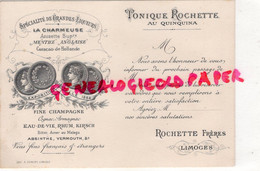 87- LIMOGES - CARTE ROCHETTE FRERES- LA CHARMEUSE MENTHE ANISETTE-QUINQUINA-FINE CHAMPAGNE-RHUM-DUMONT - Cartoncini Da Visita