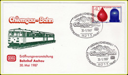 Ganzsache Siegel Aschau Chiemgau 1 -  30.5.1987 - Eröffnungsveranstaltung Bshnhof Aschau - Briefmarke DB 40 - Private Covers - Used