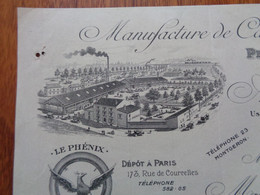 FACTURE - 91 - Dept. De L'ESSONNE - MONTGERON 1909 - MANUFACTURE DE CAOUTCHOUC : PNEU LE PHENIX : A. FRITISSE- - Non Classés