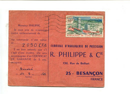 COTE D'IVOIRE - Affr. Sur Carte Réponse Publicitaire Avec Concours - Horlogerie PHILIPPE Besançon - Ivory Coast (1960-...)