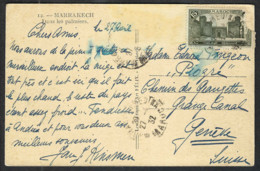 MAROC 1932:  CP De Marrakech Pour La Suisse Affr. De 15c - Cartas & Documentos