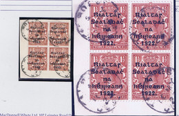 Ireland 1922 (Dec) Thom Rialtas Wide Setting 1½d  Block Of 4 Used On Piece Tied TALBOT ST DUBLIN 10 MY 23 Cds, One Shows - Used Stamps