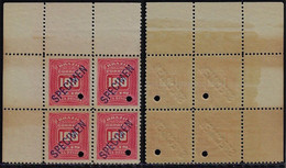 Brazil 1906 Block Of 4 Postage Due Stamp RHM-30 American Bank Note ABN 100 Réis Specimen Hole Overprint Mint - Strafport