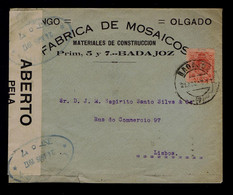 Sp8897 SPAIN Badajoz "fabrica De Mosaicos" Publicitary Censored Open-cover 1917  WW1 Mailed Portugal - Factories & Industries