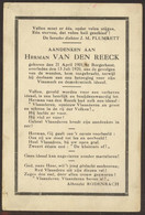 Herman V.D.REECK ,Borgerhout 21 April 1901 Overleden 13 Juli 1920 Aan De Gevolgen Van Wonden Aan Betooging - Décès