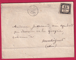 TIMBRE TAXE N° 3 GANNAT ALLIER 1866 POUR MONTAIGUT LETTRE COVER FRANCE - 1849-1876: Classic Period