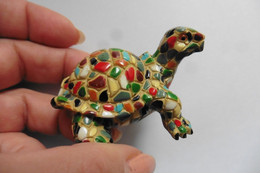 Figurine Décoration Tortue En Céramique écailles Multicolores Façon Mosaïque - Animaux