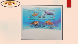 O) 2020 CUBA, CARIBBEAN, IMPERFORATED, SEA TURTLES IN DANGER OF EXTINCTION, CHELONIA MYDAS, DERMOCHELYS, CARETTA, ERETMO - Geschnittene, Druckproben Und Abarten